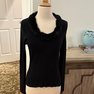 Chic Black Sweater with Faux Fur Detail